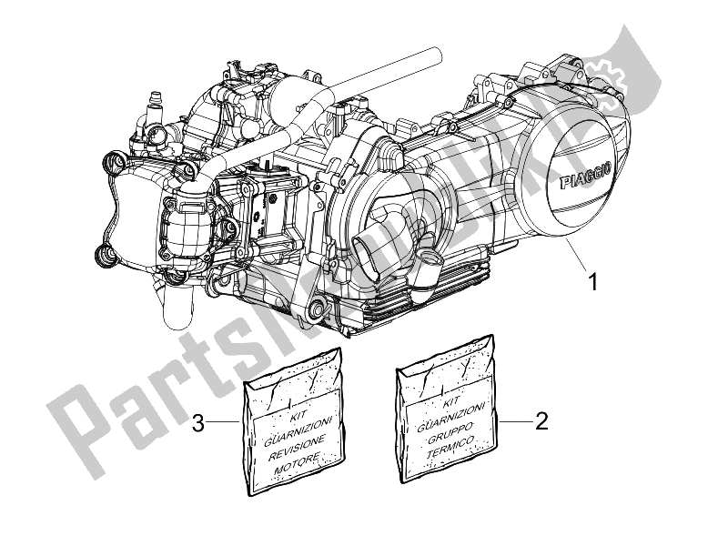 Alle onderdelen voor de Motor Assemblage van de Vespa Vespa GTS 300 IE ABS USA Canada 2014
