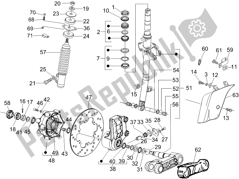 Toutes les pièces pour le Fourche / Tube De Direction - Palier De Direction du Vespa GTS 125 4T E3 UK 2007