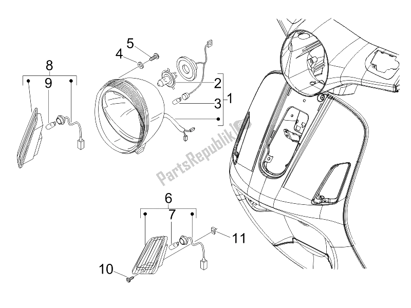 Toutes les pièces pour le Phares Avant - Clignotants du Vespa LX 150 4T 2006