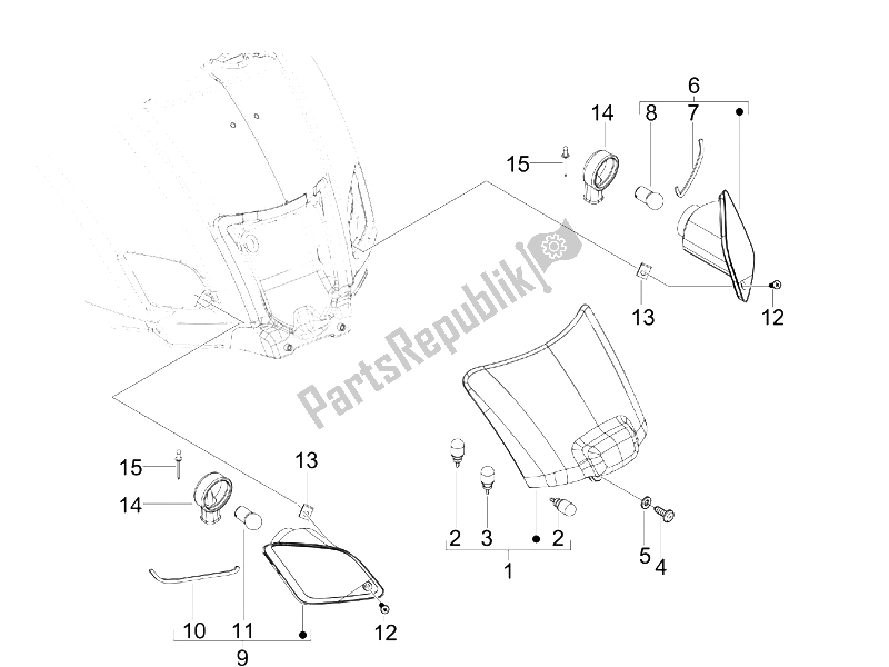 All parts for the Rear Headlamps - Turn Signal Lamps of the Vespa GTS 250 IE Super USA 2008