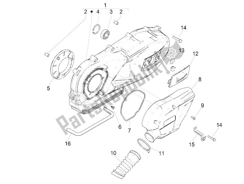 All parts for the Crankcase Cover - Crankcase Cooling of the Vespa Vespa 125 4T 3V I GET IE Primavera Asia 2016