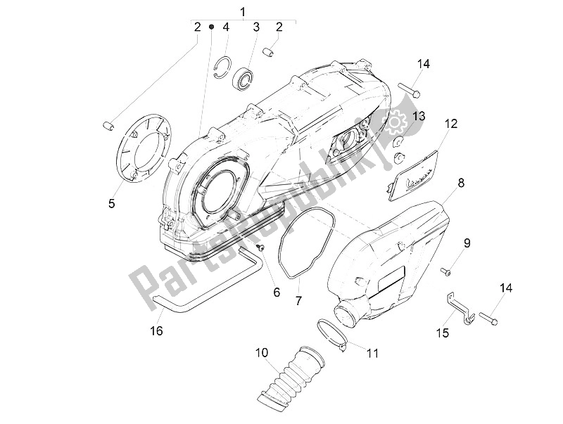 Alle onderdelen voor de Carterafdekking - Carter Koeling van de Vespa Vespa 125 4T 3V I GET IE Primavera Asia 2016