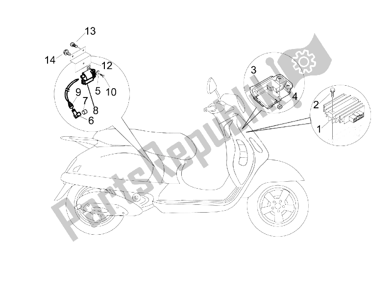 Toutes les pièces pour le Régulateurs De Tension - Unités De Commande électronique (ecu) - H. T. Bobine du Vespa Granturismo 200 L UK 2005