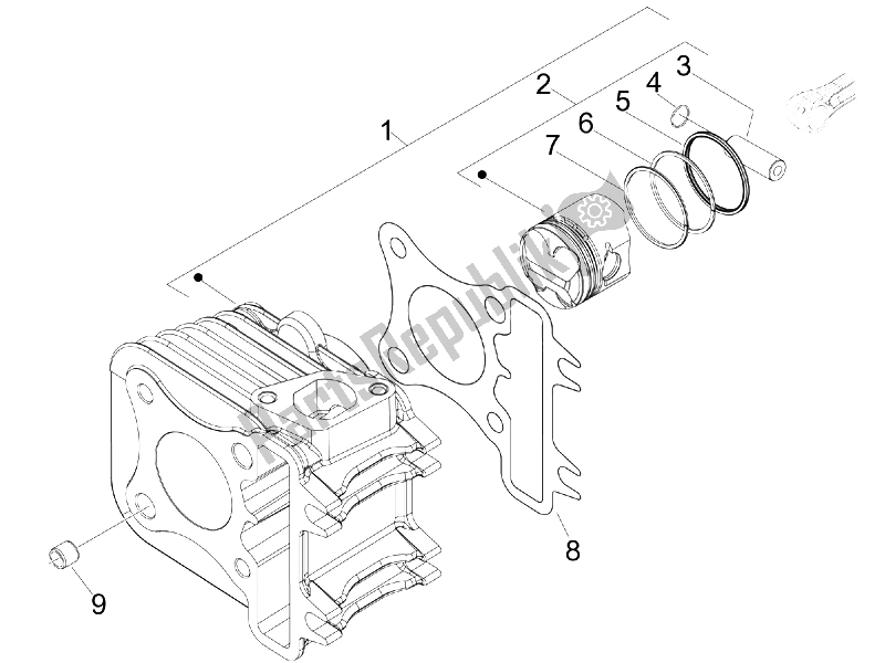 All parts for the Cylinder-piston-wrist Pin Unit of the Vespa S 50 4T 4V College 2008