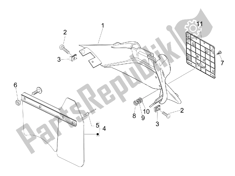 All parts for the Rear Cover - Splash Guard of the Vespa Granturismo 200 L USA 2007