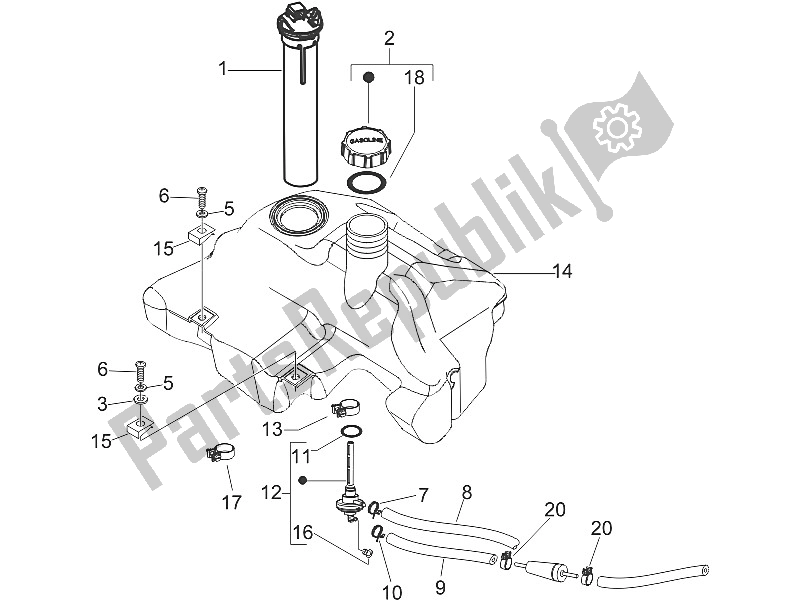 All parts for the Fuel Tank of the Vespa LXV 50 2T CH 2006