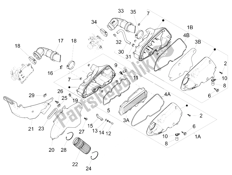 Toutes les pièces pour le Filtre à Air du Vespa LX 125 4T 3V IE 2012