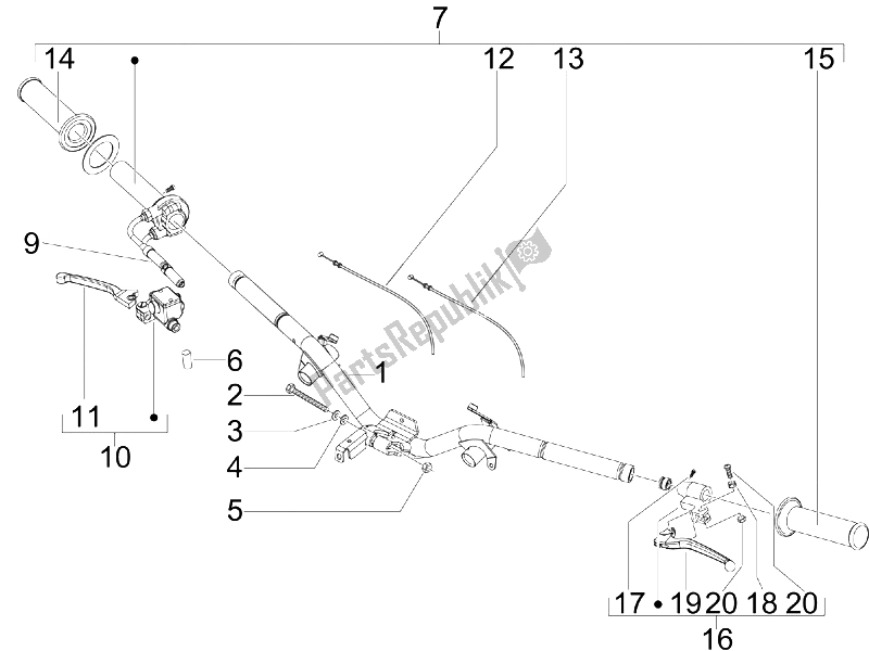 Toutes les pièces pour le Guidon - Master Cil. Du Vespa LX 150 4T IE E3 2009