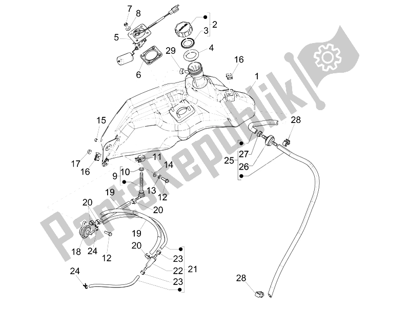 All parts for the Fuel Tank of the Vespa Vespa Primavera 50 4T 4V EU 2014