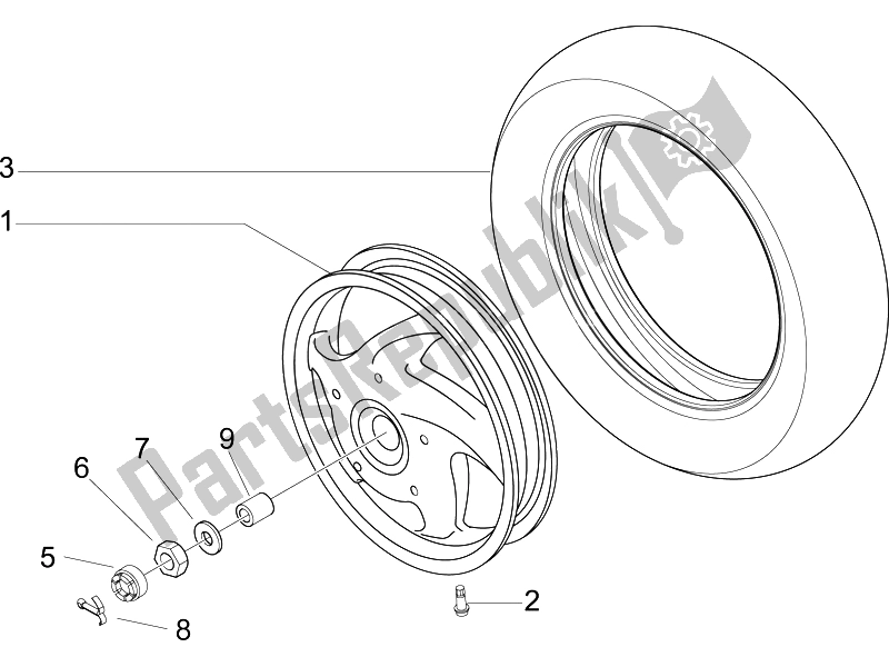 Toutes les pièces pour le Roue Arrière du Vespa LX 150 4T E3 2006