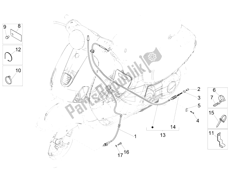All parts for the Transmissions of the Vespa LT 150 4T 3V IE 2014