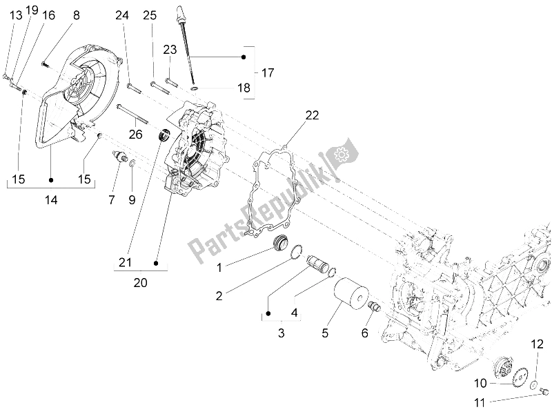 Alle onderdelen voor de Vliegwiel Magneto Deksel - Oliefilter van de Vespa Vespa 946 150 4T 3V ABS Armani Asia 2015