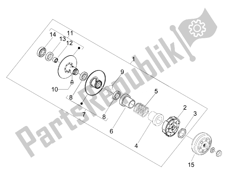 All parts for the Driven Pulley of the Vespa Vespa Primavera 50 4T 2V 25 KMH EU 2014