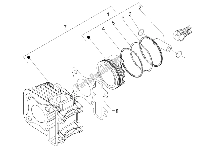All parts for the Cylinder-piston-wrist Pin Unit of the Vespa LX 125 4T E3 Vietnam 2009