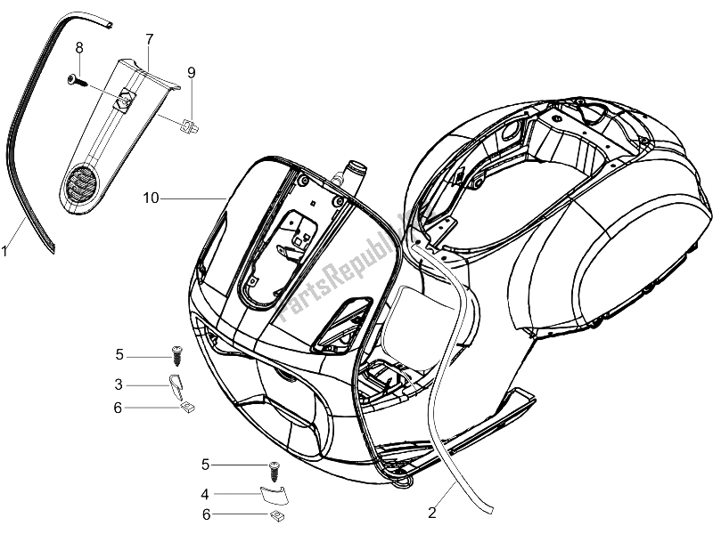 Tutte le parti per il Scudo Anteriore del Vespa LX 125 4T E3 2006