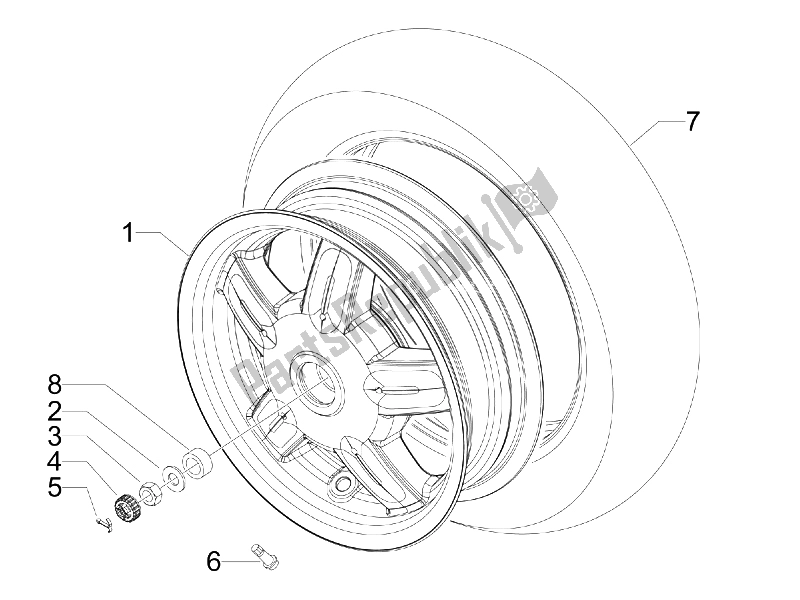 All parts for the Rear Wheel of the Vespa S 125 4T IE E3 College 2009