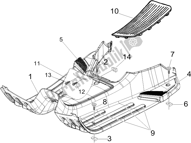 All parts for the Central Cover - Footrests of the Vespa LX 50 4T USA 2006