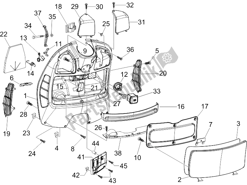 Todas las partes para Guantera Frontal - Panel De Rodilleras de Vespa GTS 250 ABS UK 2005