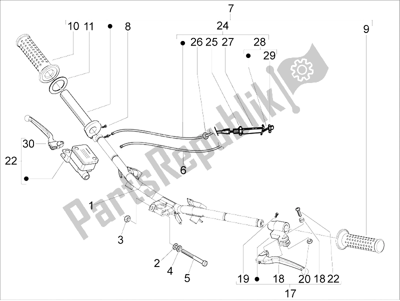 All parts for the Handlebars - Master Cil. Of the Vespa LX 150 4T E3 Vietnam 2009