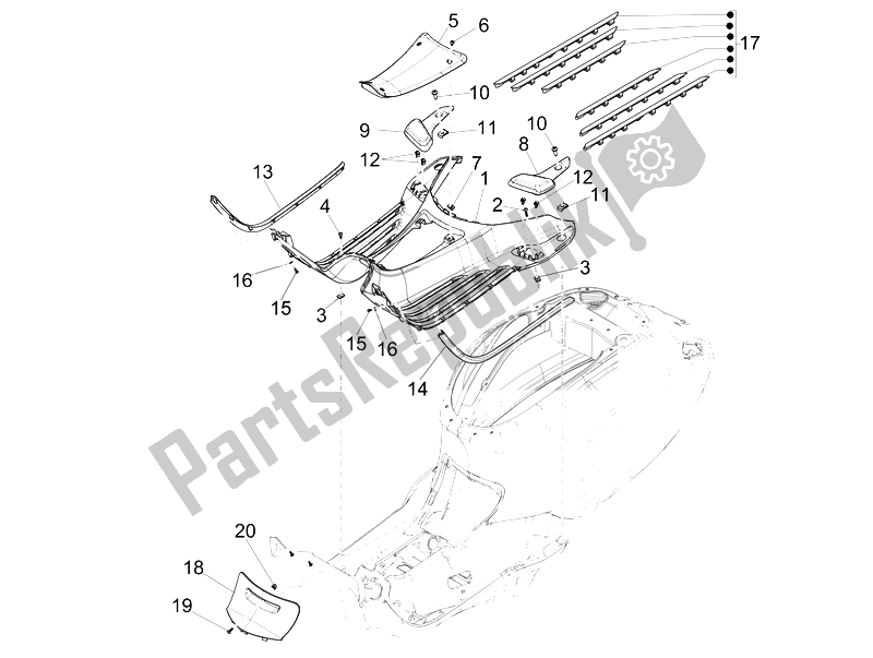 Tutte le parti per il Copertura Centrale - Poggiapiedi del Vespa 150 4T 3V IE Primavera Vietnam 2014