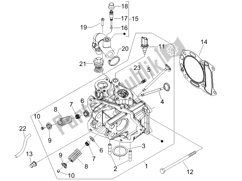 All parts for the Head Unit - Valve of the Vespa GTS 125 4T E3 UK 2007