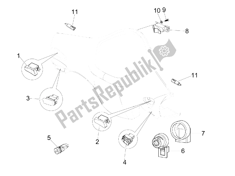 Toutes les pièces pour le Sélecteurs - Interrupteurs - Boutons du Vespa GTS 250 IE Super USA 2008
