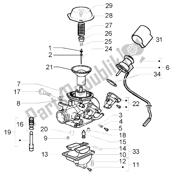 All parts for the Carburettor (walbro-keihin) of the Vespa ET4 150 Leader 2000