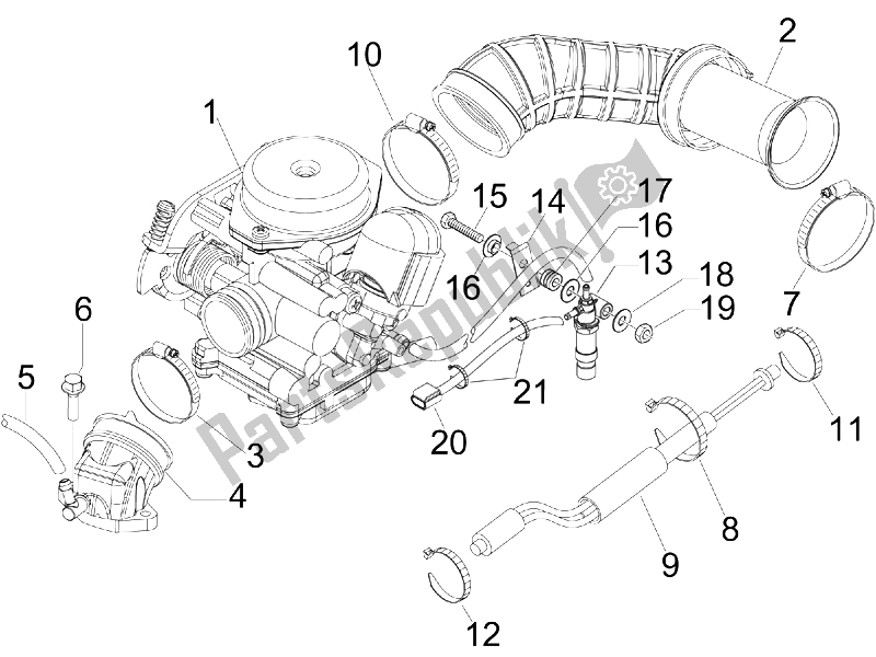 Alle onderdelen voor de Carburateur, Montage - Koppelingsleiding van de Vespa LX 50 4T 4V NL 2011