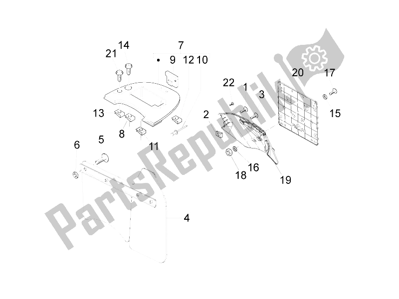 All parts for the Rear Cover - Splash Guard of the Vespa LX 125 4T 2V IE E3 Taiwan 2011