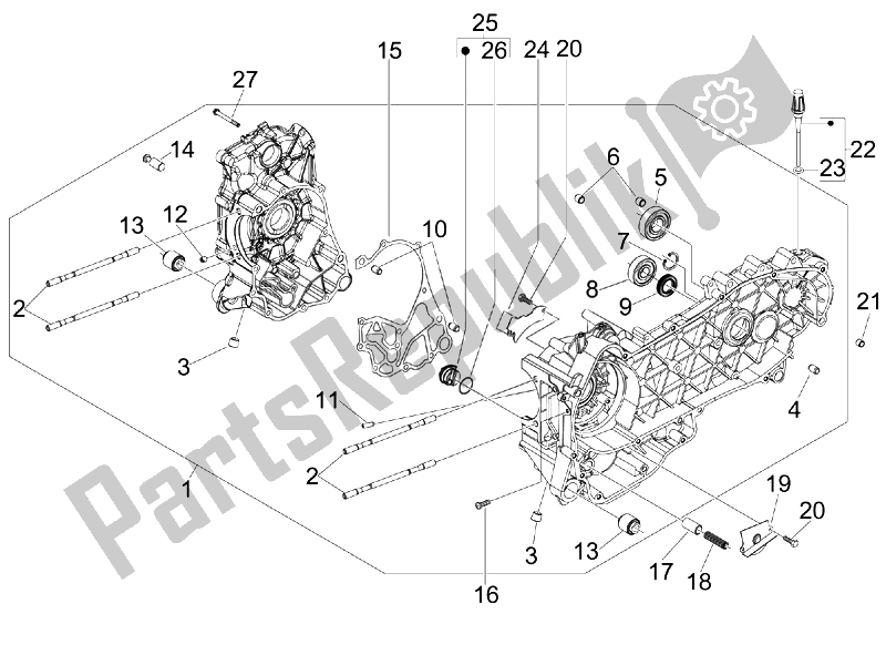 All parts for the Crankcase of the Vespa Vespa GTS 300 IE Super ABS USA 2014