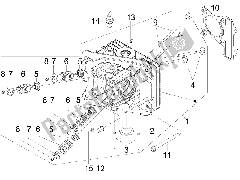 All parts for the Head Unit - Valve of the Vespa Vespa Primavera 50 4T 4V EU 2014