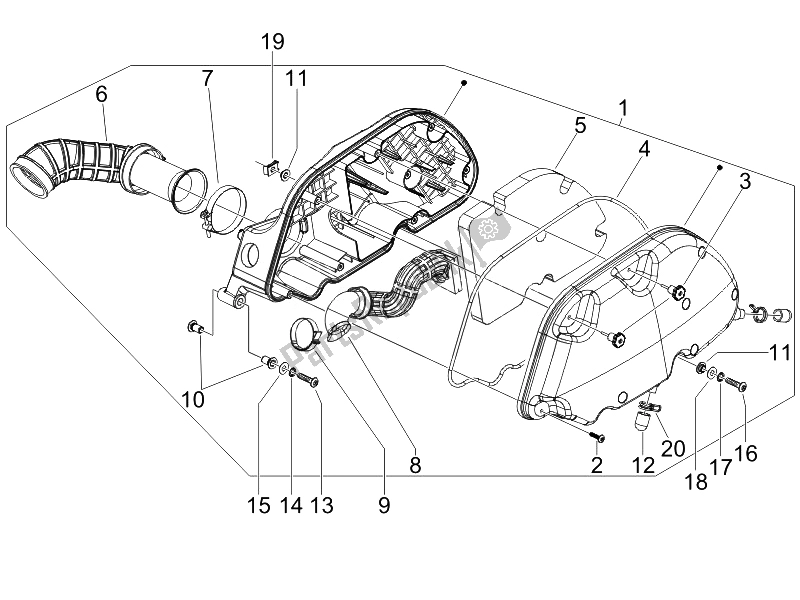 All parts for the Air Filter of the Vespa GTS 125 4T E3 2007
