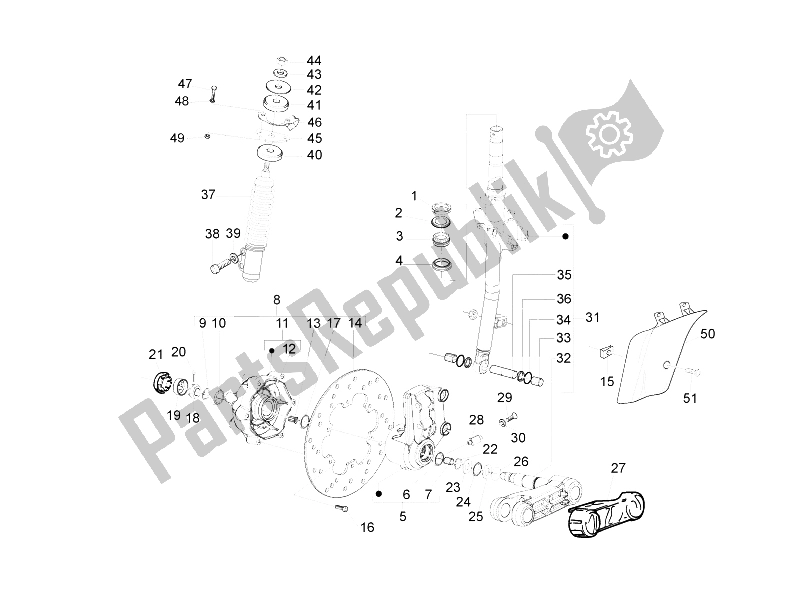 Alle onderdelen voor de Vork / Stuurbuis - Stuurlagereenheid van de Vespa LX 125 4T 2V IE E3 Taiwan 2011