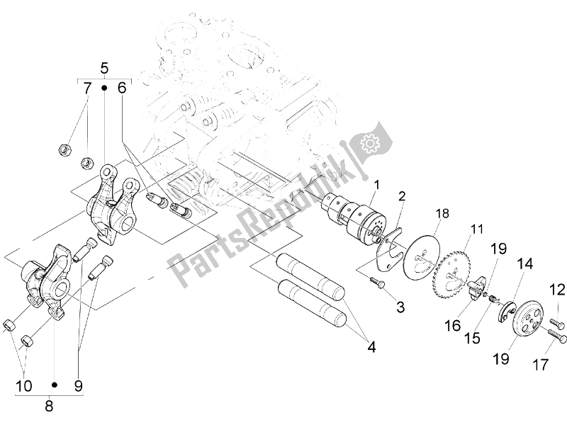 Toutes les pièces pour le Leviers à Bascule Support Unité du Vespa Granturismo 200 L UK 2005