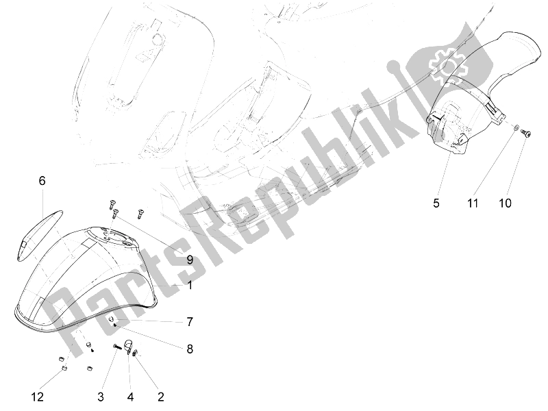 Toutes les pièces pour le Logement De Roue - Garde-boue du Vespa Vespa S 125 4T 3V E3 IE Asia 2012