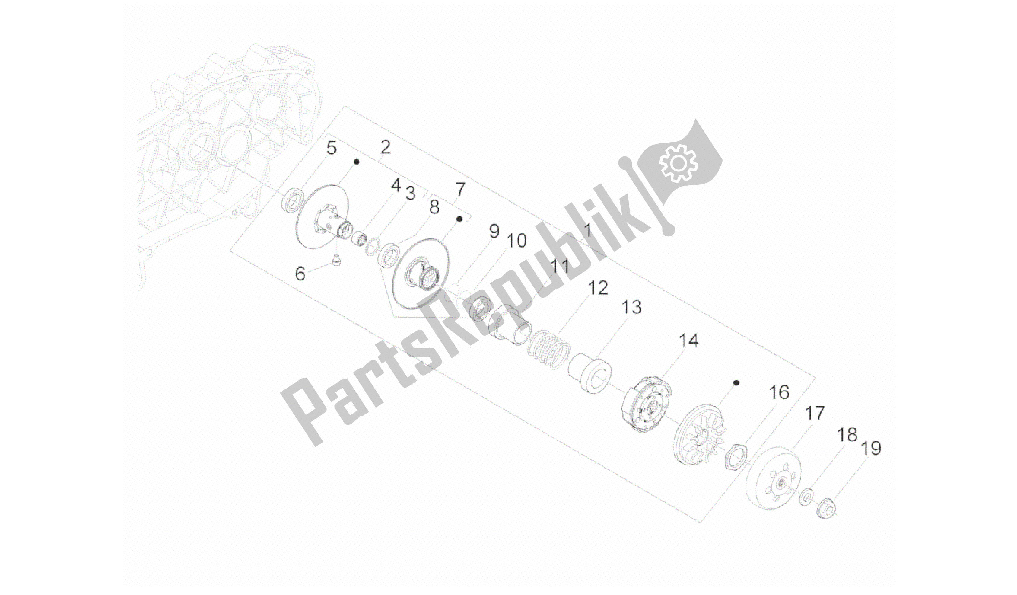 All parts for the Polea Conducida of the Vespa GTS 300 2011 - 2012