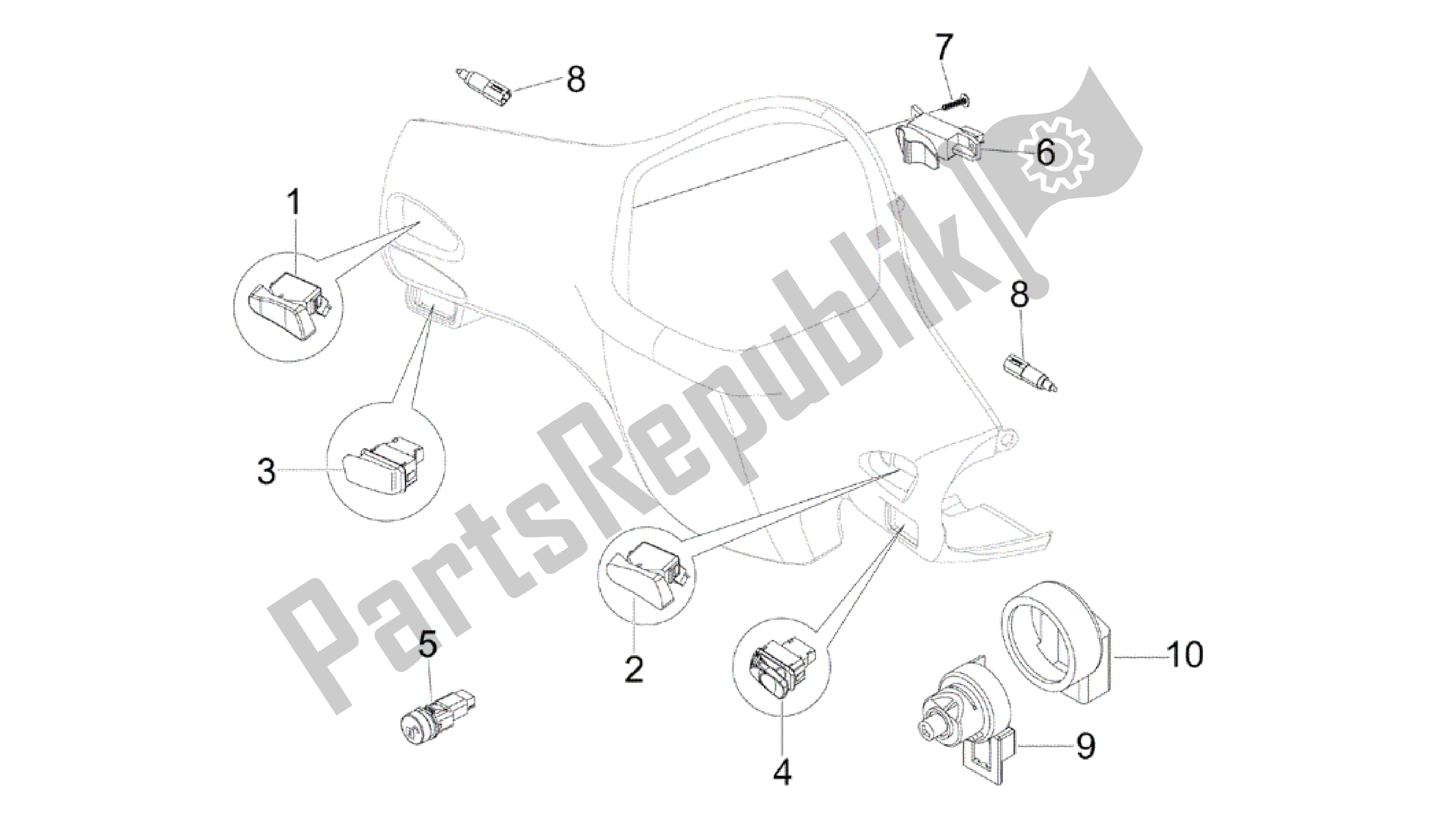 All parts for the Conmutadores - Conmutadores - Pulsadores - Interruptores of the Vespa GTS 300 2011 - 2012
