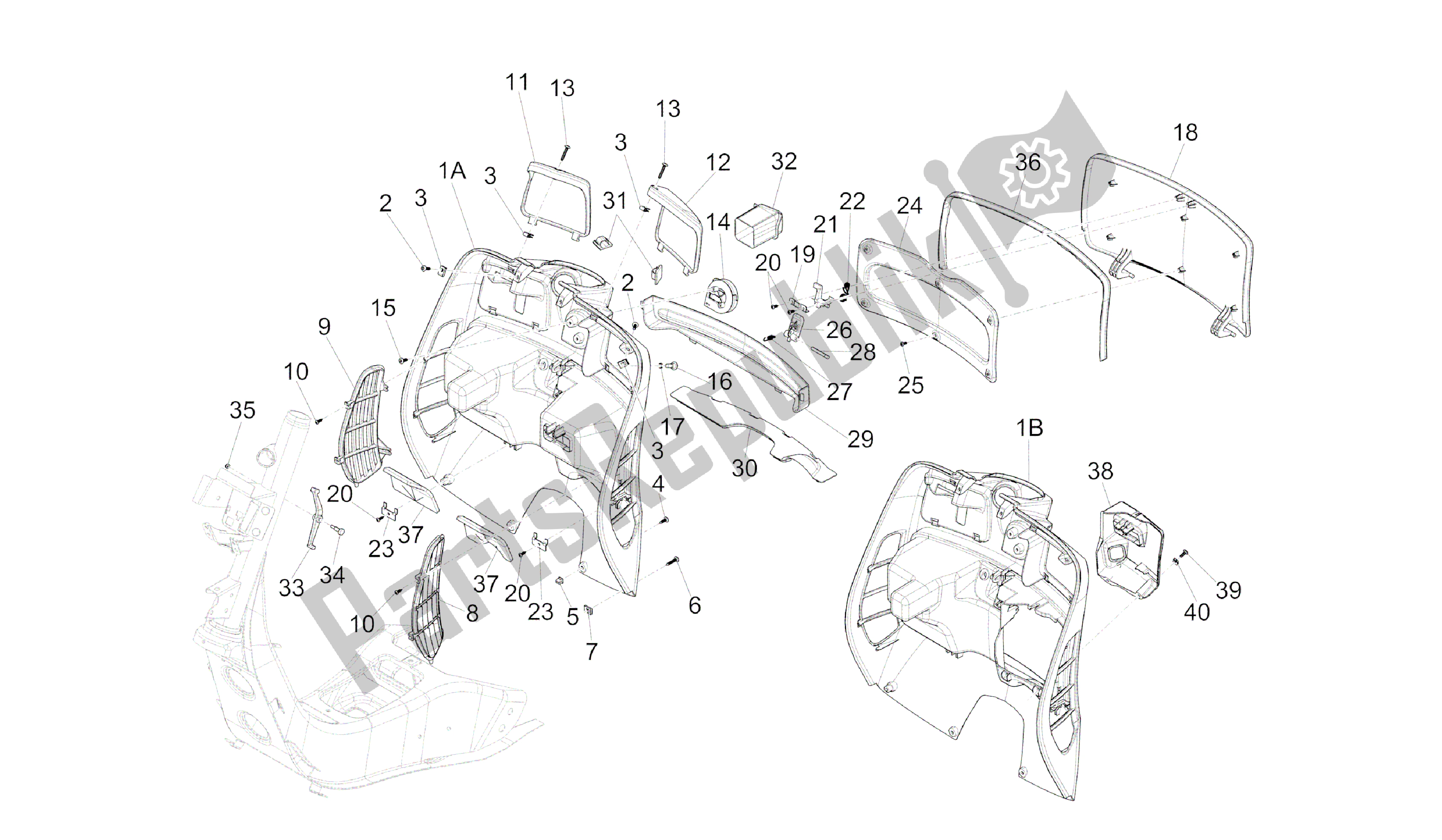 Tutte le parti per il Maletero Delantero - Contraescudo del Vespa GTS 300 2008 - 2014