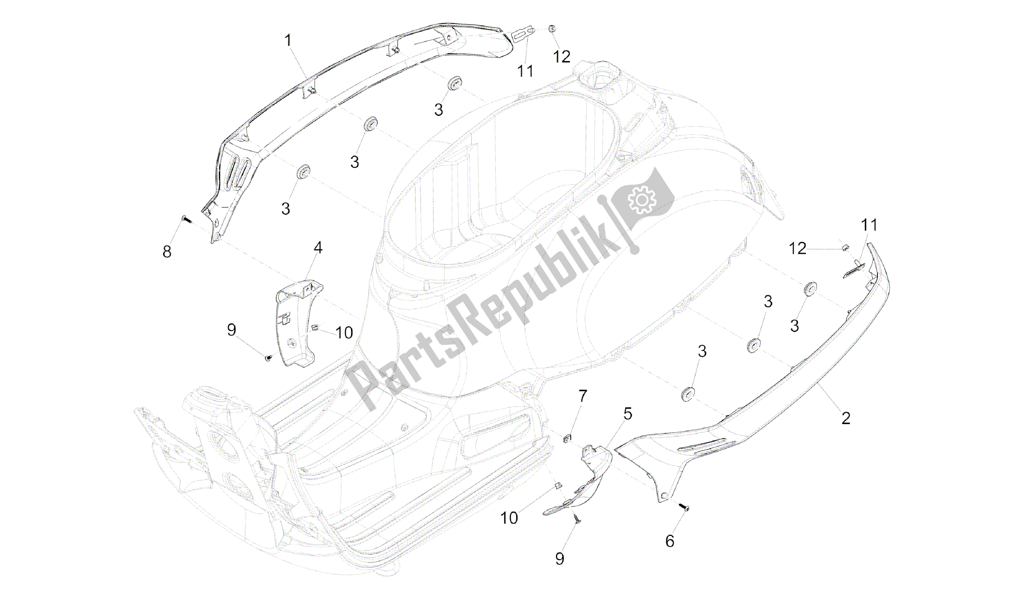 Todas las partes para Cubiertas Laterales - Spoiler de Vespa GTS 300 2008 - 2014