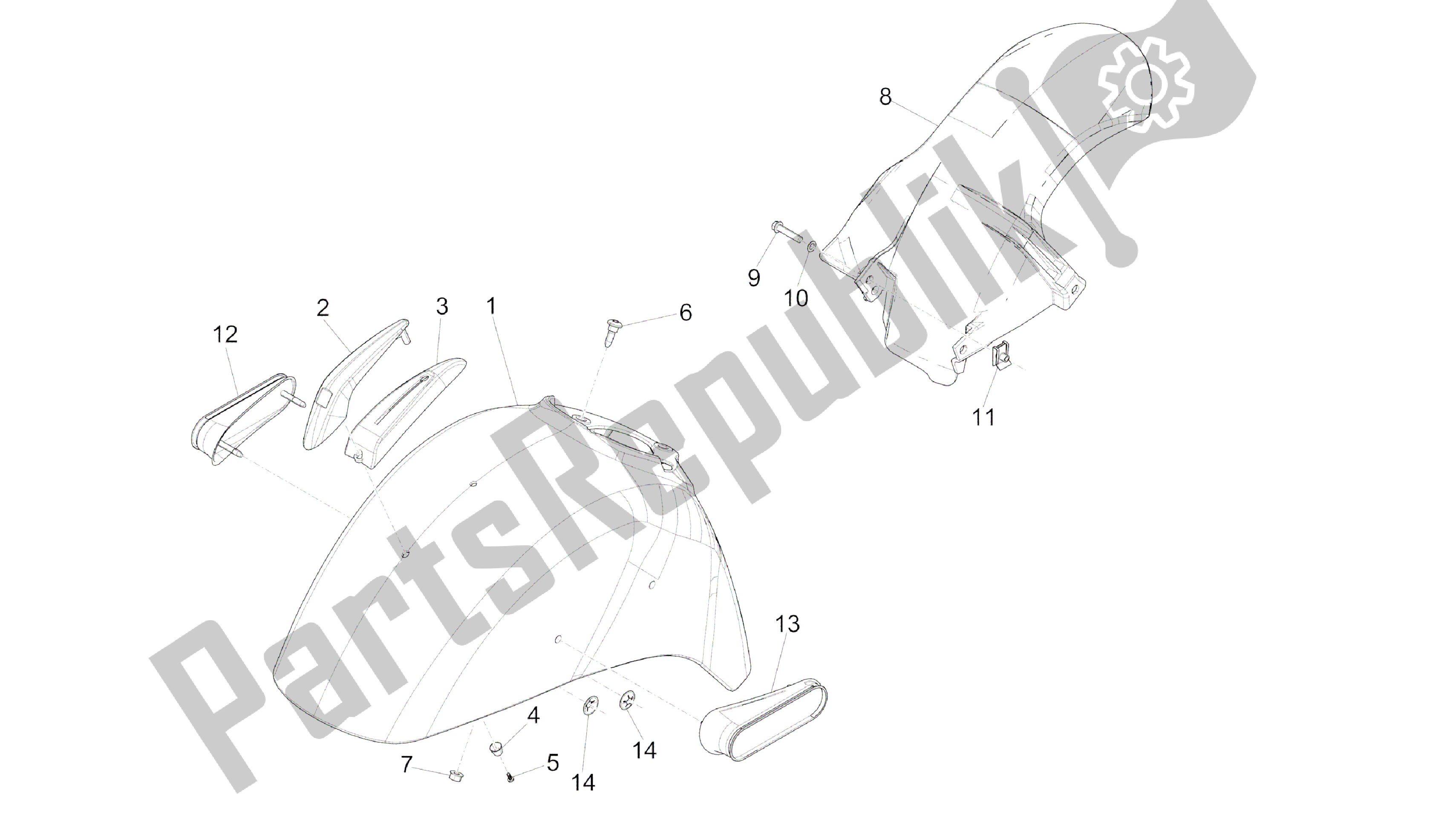 Wszystkie części do Alojamiento Rueda - Guardabarros Vespa GTS 300 2008 - 2014