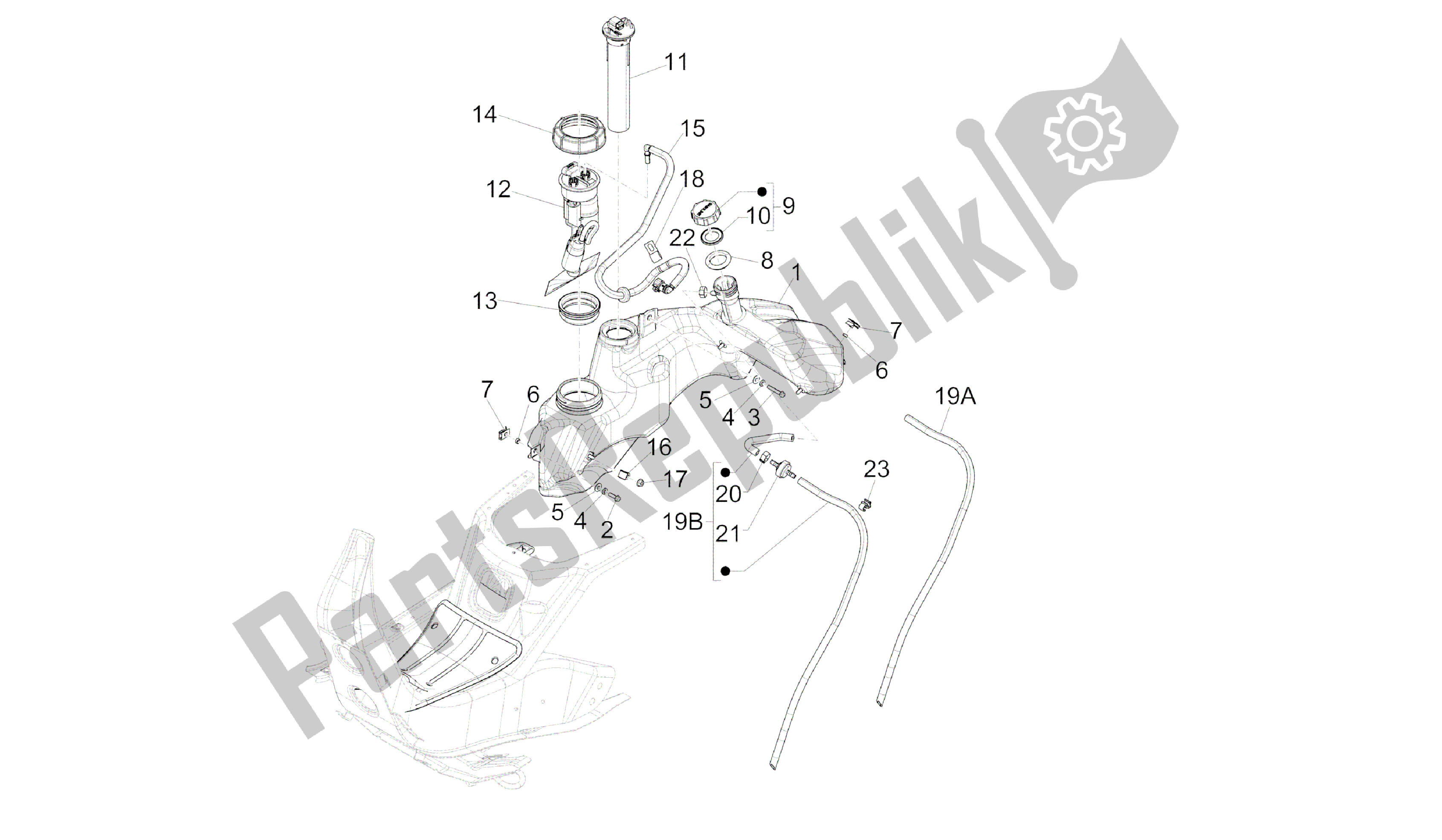 Tutte le parti per il Deposito Carburante del Vespa GTS 300 2008 - 2014