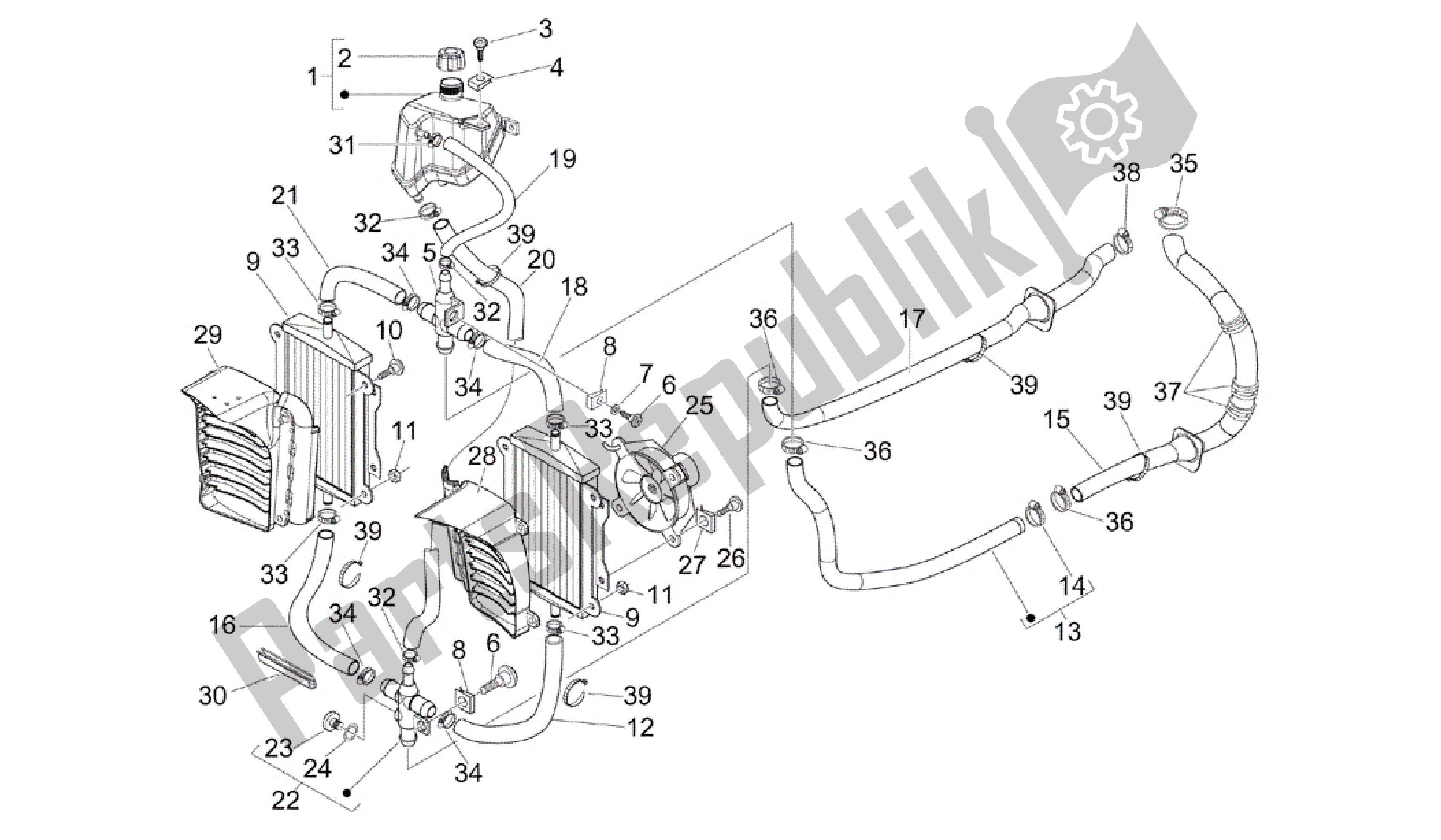 Todas as partes de Instalación De Refrigeracion do Vespa GTS 300 2008 - 2014