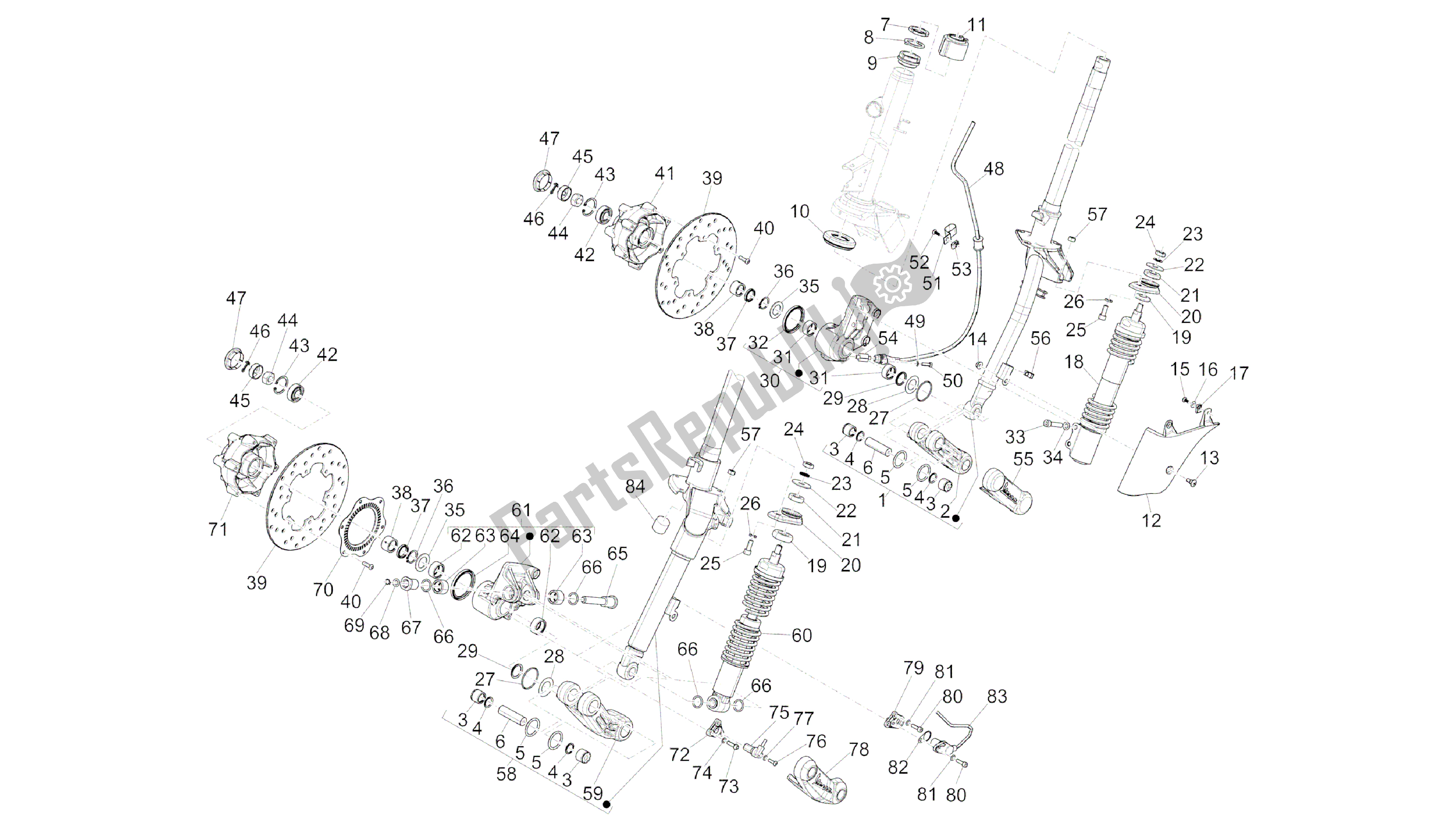 Toutes les pièces pour le Horquilla / Tubo Direccion - Conjunto Tejuelos du Vespa GTS 300 2008 - 2014