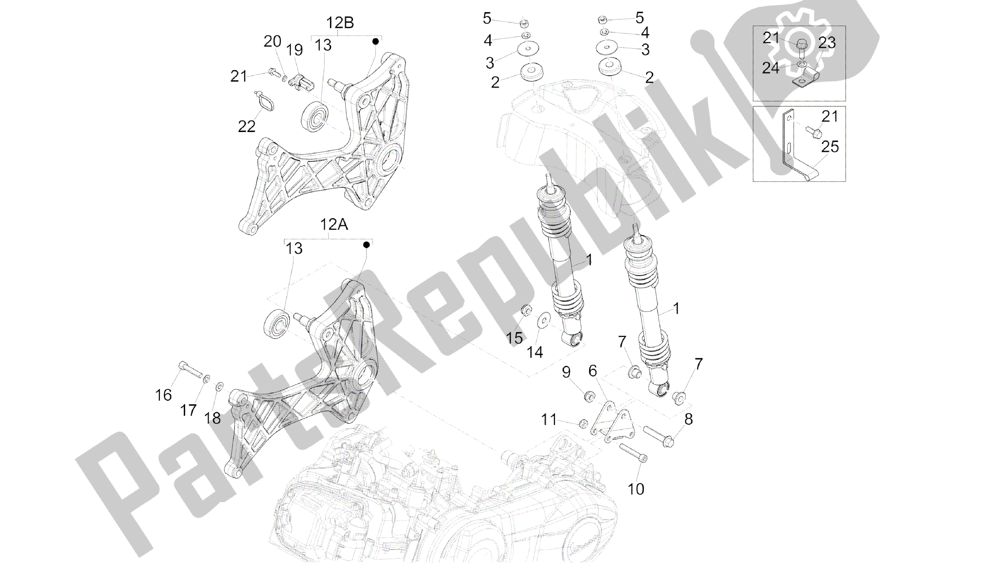 Toutes les pièces pour le Suspensión Trasera - Amortiguador / Es du Vespa GTS 300 2008 - 2014