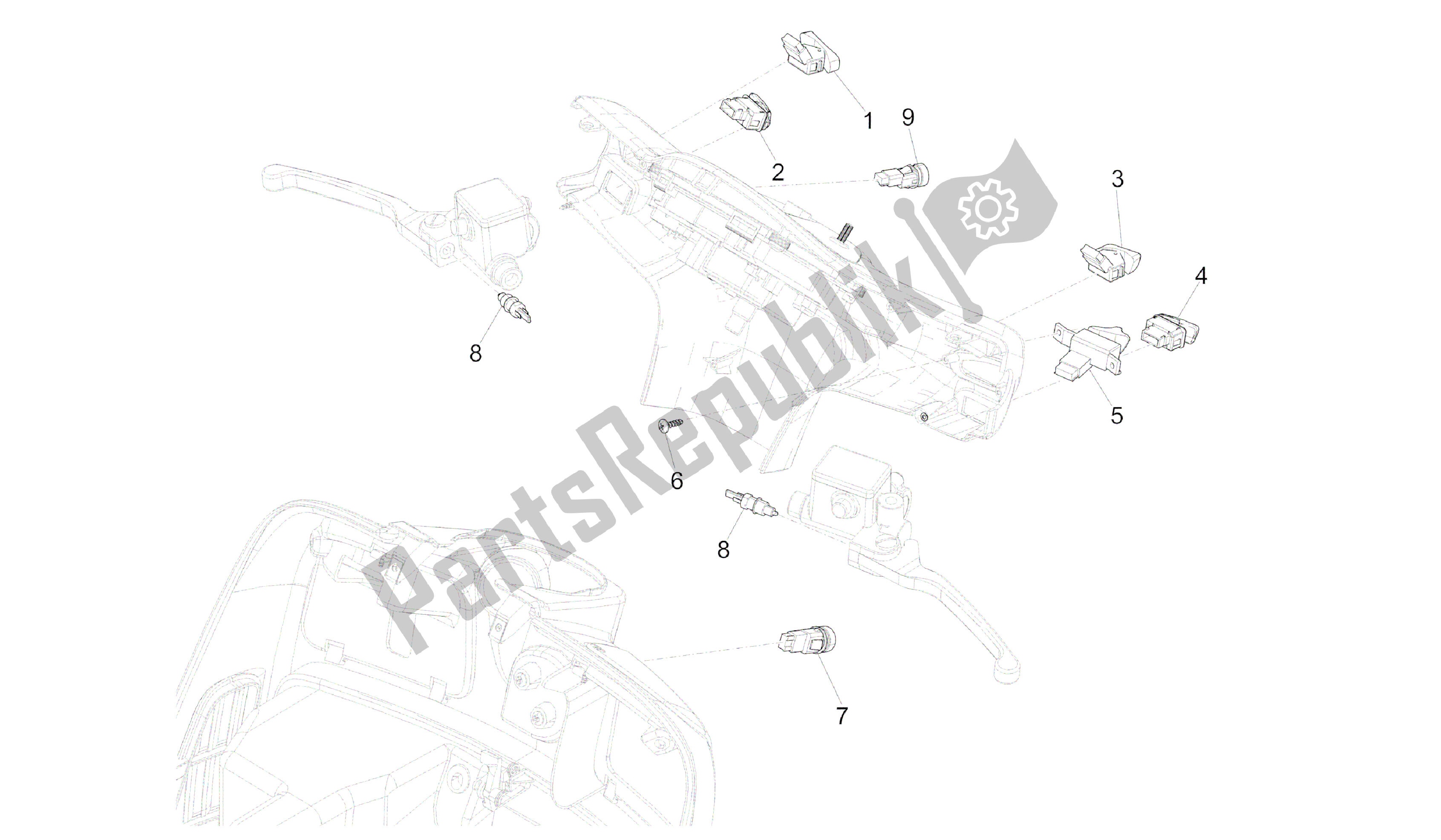 Toutes les pièces pour le Conmutadores - Conmutadores - Pulsadores - Interruptores du Vespa GTS 300 2008 - 2014