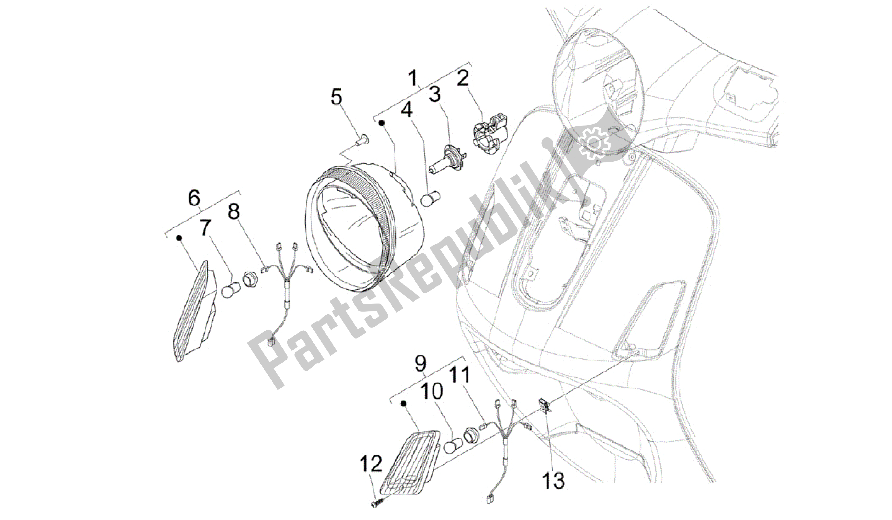 Todas las partes para Faros Delanteros - Indicadores De Dirección de Vespa GTS 300 2008 - 2014