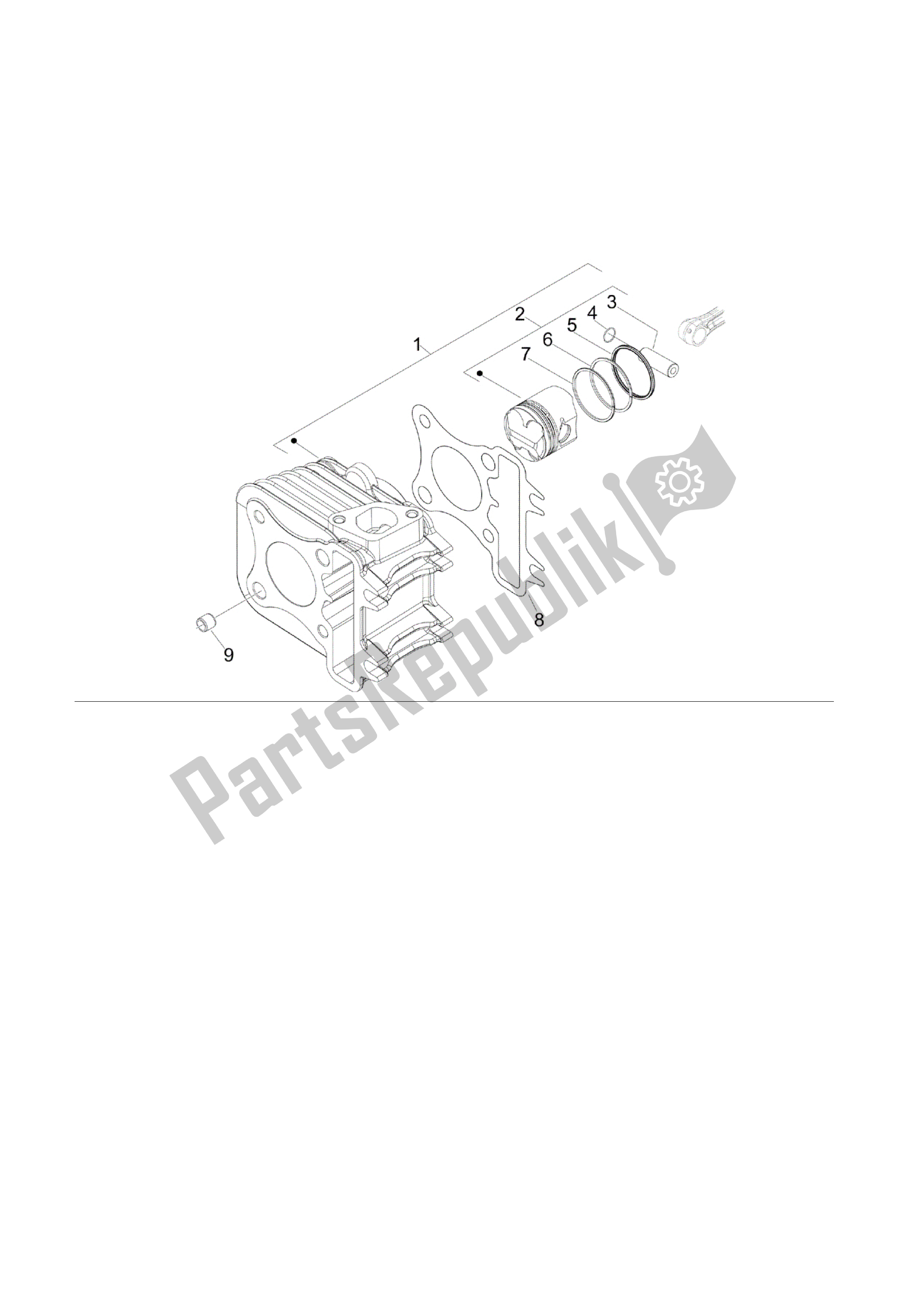 All parts for the Grupo Cilindro-pistón-eje of the Vespa S 50 2008 - 2012