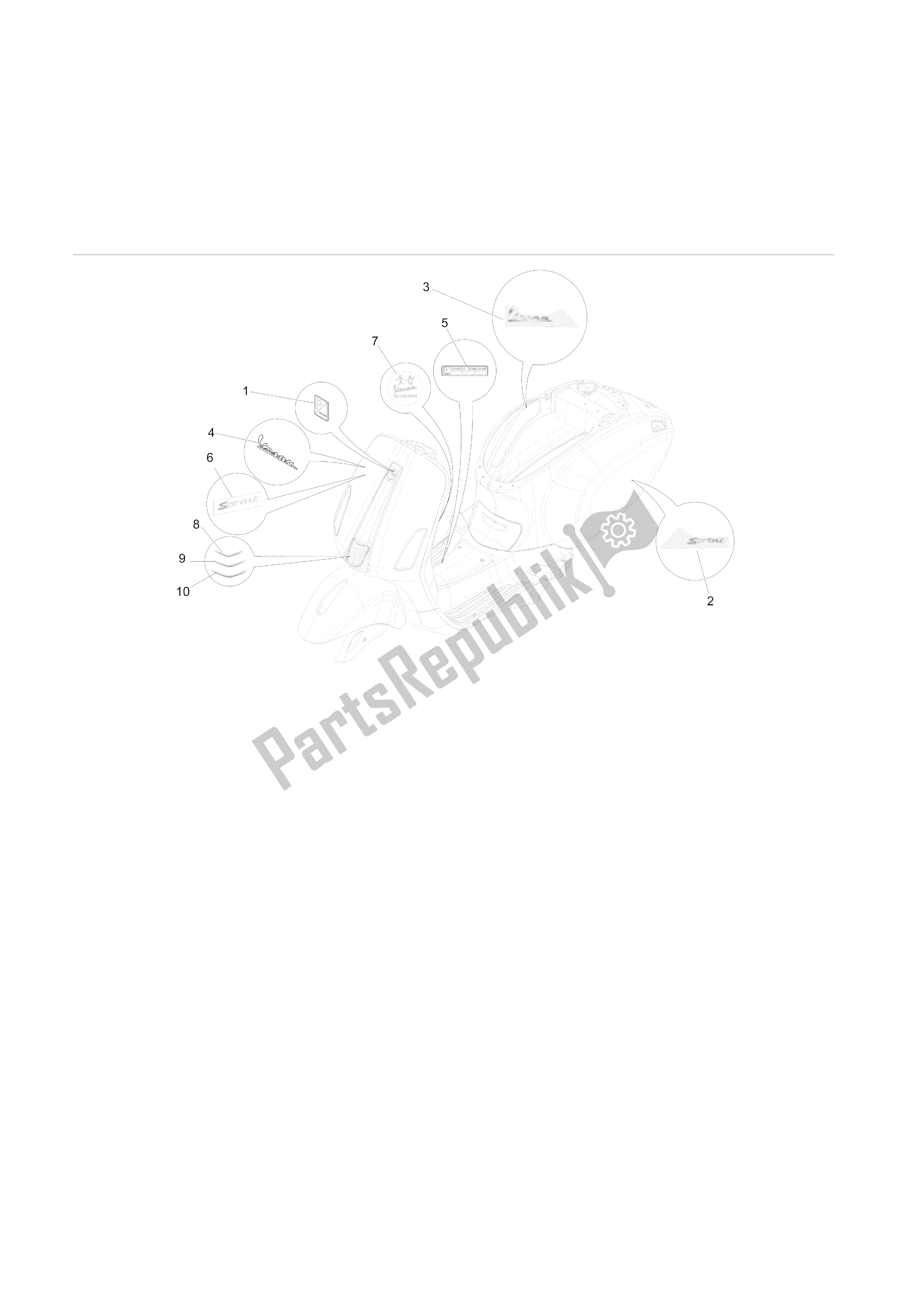 Todas las partes para Letreros - Escudos de Vespa Sprint 50 2014