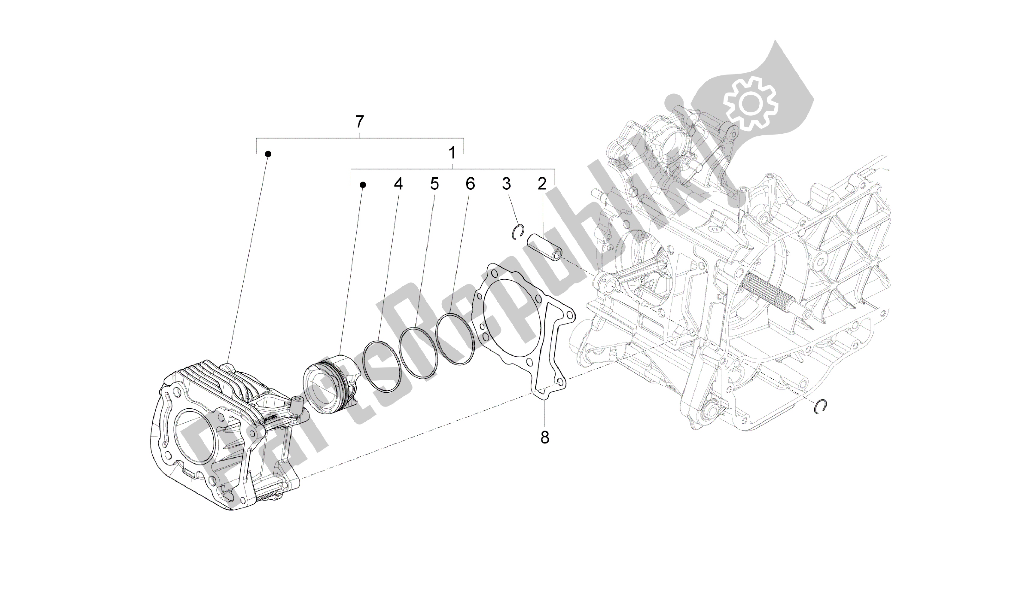 All parts for the Cylinder-piston-wrist Pin Unit of the Vespa Primavera 150 2014