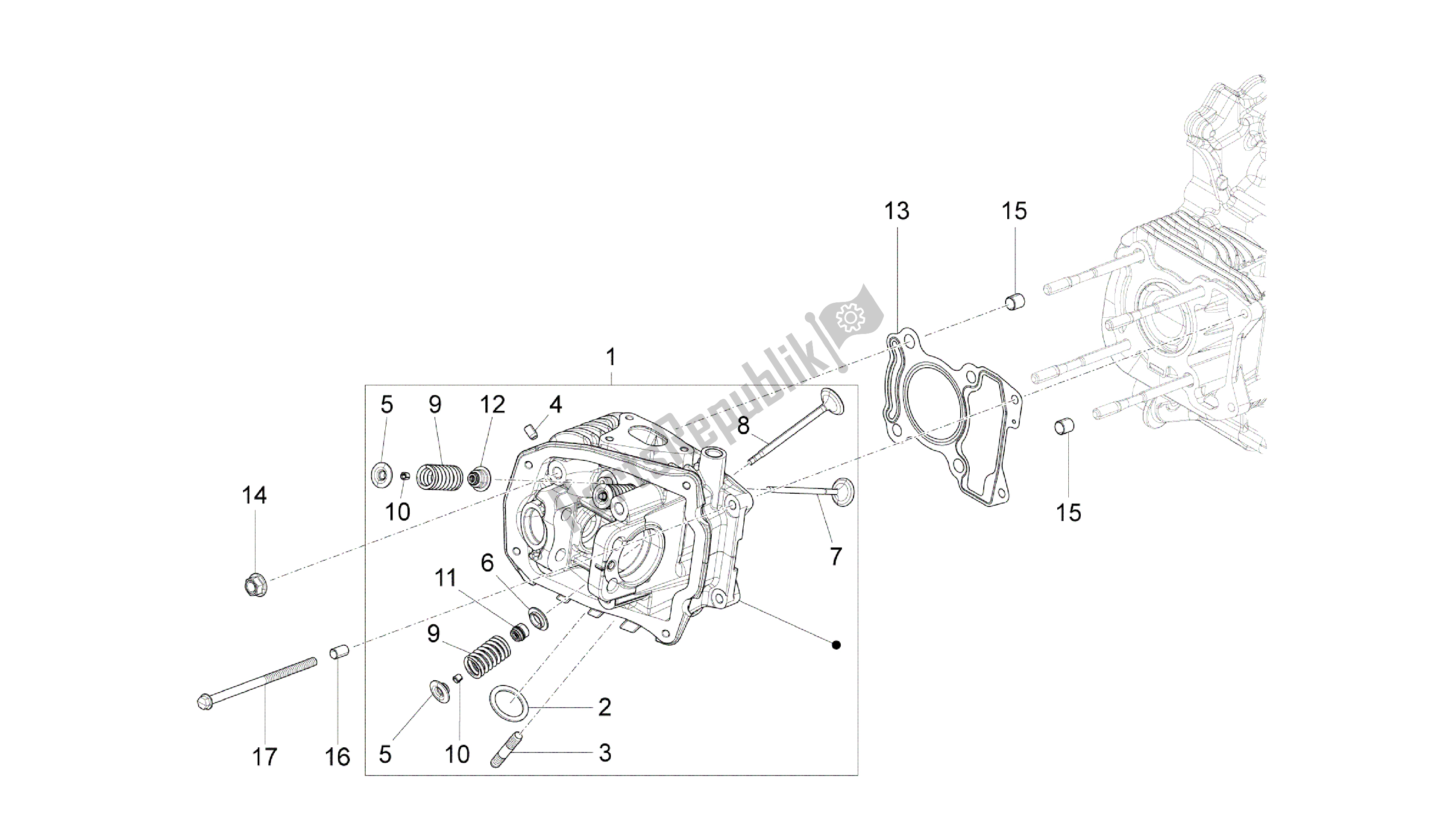 All parts for the Head Unit - Valve of the Vespa Primavera 150 2014